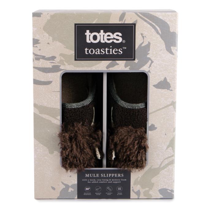 totes toasties® Mens Novelty Applique Mule Slippers Brown Extra Image 7